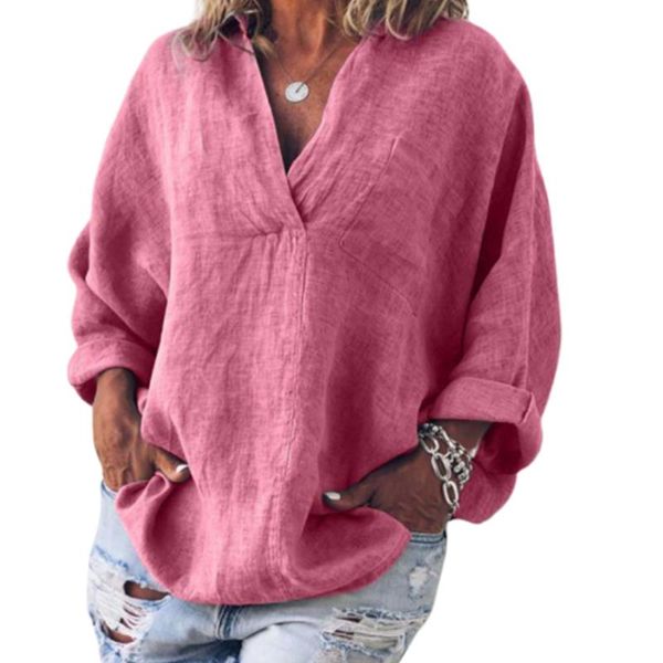 

women's t-shirt cotton long sleeve casual women t-shirts cute vetement 5xl femme 2021 pullover plus size basic v neck t shirt solid col, White