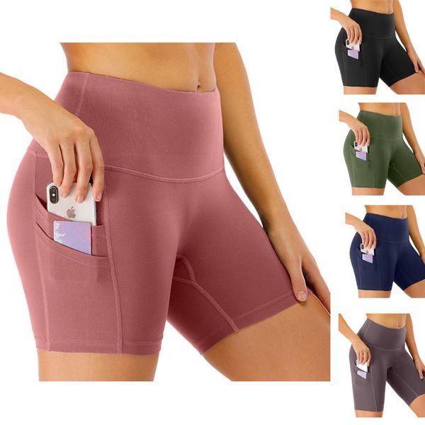 

women gym shorts high waist quick dry tight cycling sports leggings + phone pocket jogging running fitness yoga short pant outfit