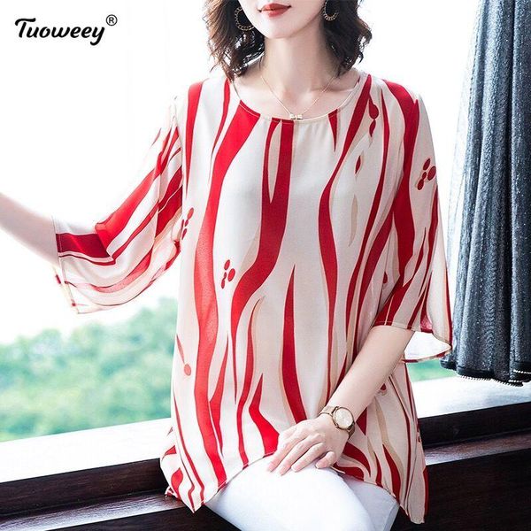 

women's blouses & shirts 2021 summer fashion chiffon women blouse shirt 3/4 sleeve pink ladies blusas feminine, White