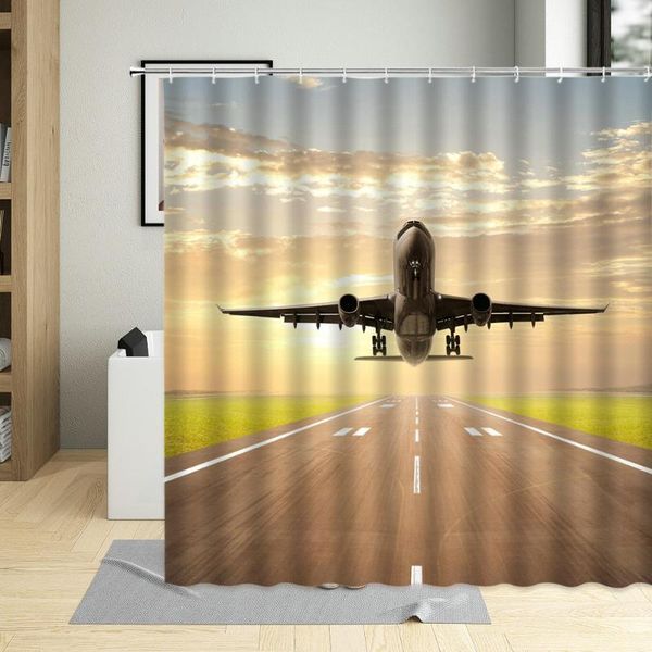 

shower curtains airplane waterproof bathroom curtain drop fighter printing bathtub decor with hooks polyester fabric