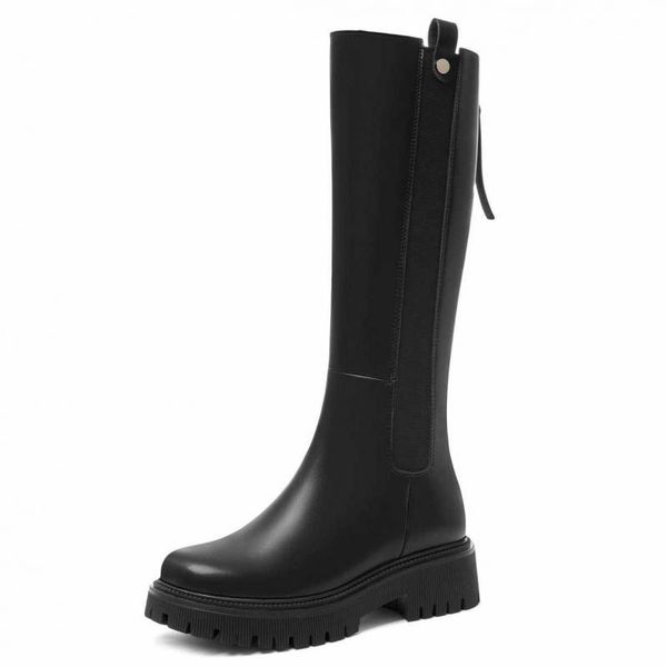 

boots women's combat 2021 fall high platform gothic shoes black leather rear zipper knee