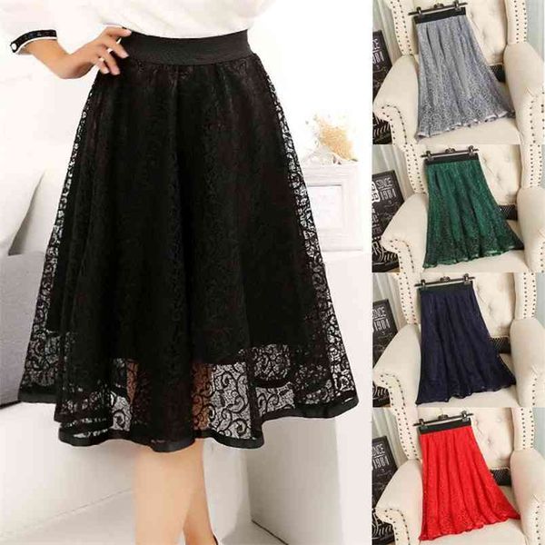 

spring and summer women's waist gauze lace skirt thin a a-line long 210527, Black