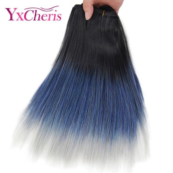 

human ponytails grey ombre hair bundles kinky straight 3pack/lot 90g/pack 12'' synthetic weave yaki, Black