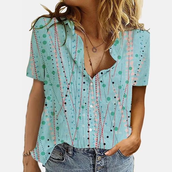 

women's blouses & shirts blouse tunic casual plus size square printed loose button shirt floral for women mujer camisetas, White
