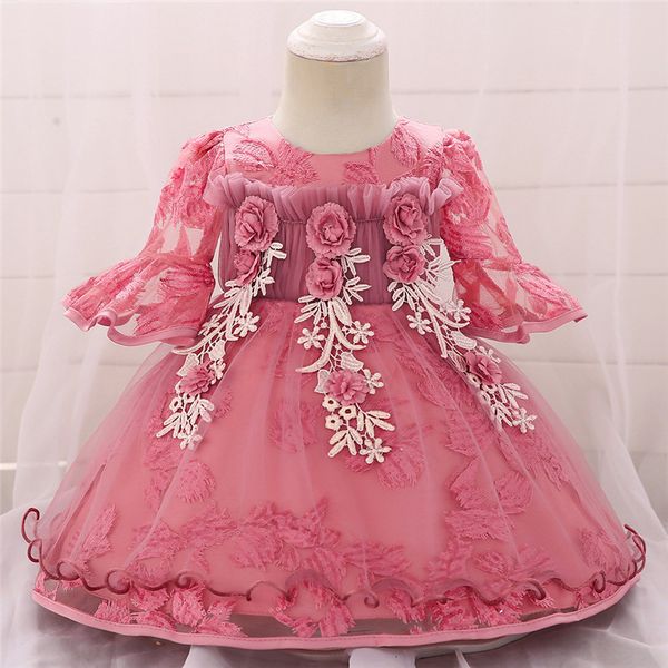

girl's dress embroidery tutu christening gowns 1 years birthday party dresses for infant 3m-24m baby girl costume 1027, Red;yellow