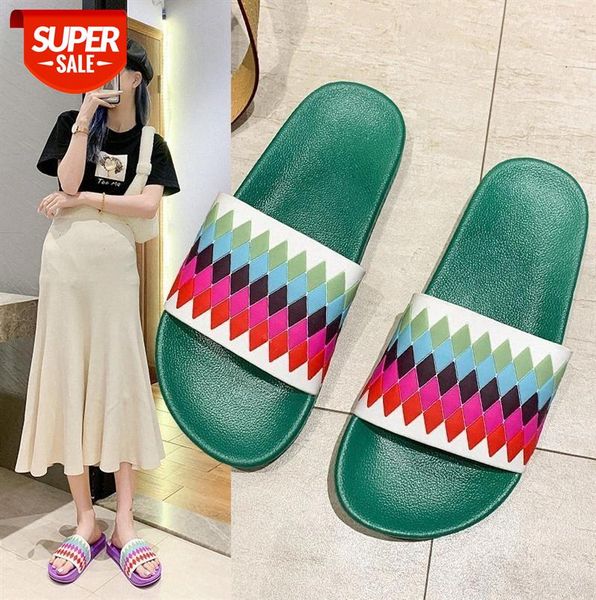 

women's sandals and slippers korean style color wave pattern thick bottom one-line outer wear home drag flat bathroom #xg2d, Black