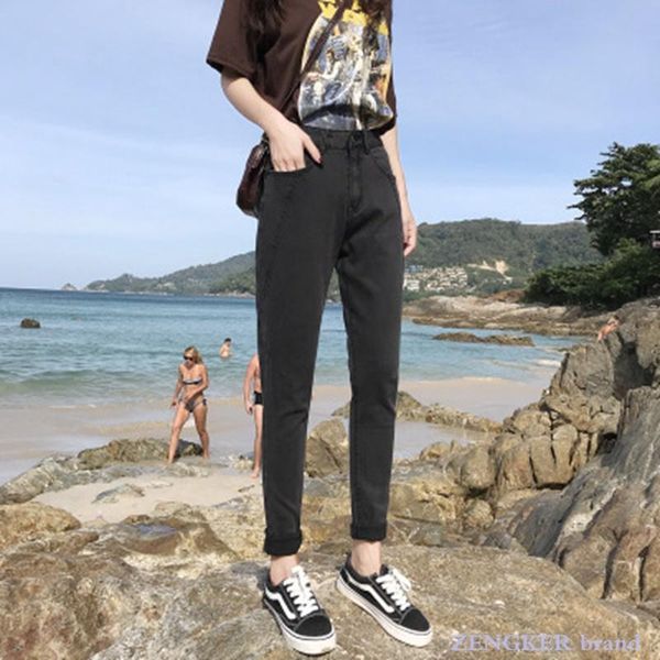 

women's jeans large size high waist spring autumn korean version of the elasticity was thin nine feet pants, Blue