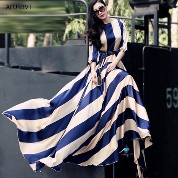 

spring autumn dress women 2021 casual vintage striped three quarte ball gown plus size 3xl long party dresses vestidos, Black;gray