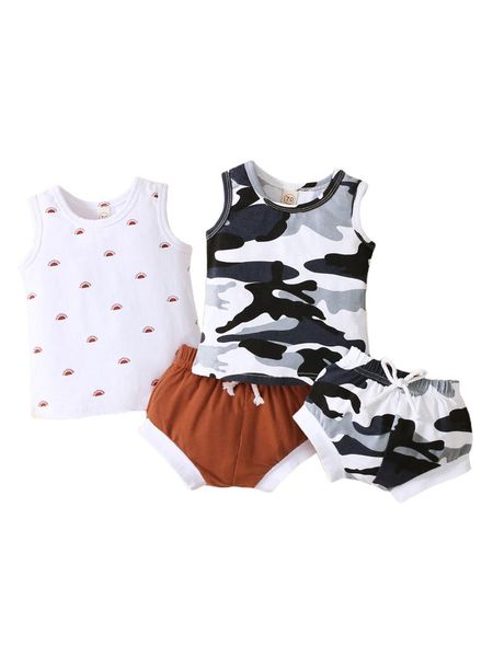 

clothing sets 2pcs born infant baby boy girl summer set sleeveless vest camo printed shorts 0-18m, White