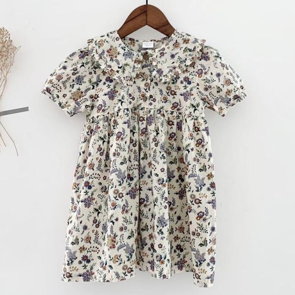 

girl's dresses vintage floral girls dress summer short sleeve v-neck kids for clothing toddler costumes designer clothes, Red;yellow