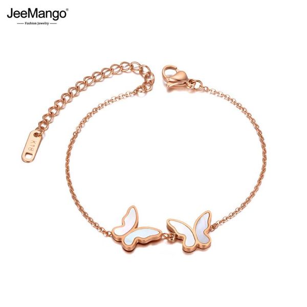 

charm bracelets jeemango 316l stainless steel bohemia double butterfly animal for women trendy white shell party jewelry jb20142, Golden;silver