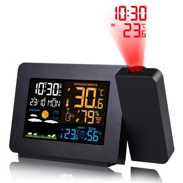 

other clocks & accessories projection alarm clock with outdoor sensor lcd display projector dimmable temperature humidity weather