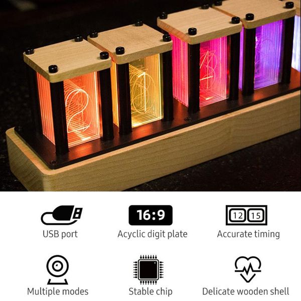 

desk & table clocks kkmoon rgb imitation tube lights digital clock glow led solid wood ornament fluorescent semi-finished