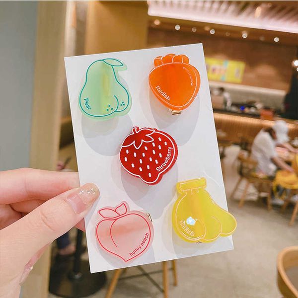 

lovely childlike fruit duck beak clip acrylic hairpin sweet temperament girl side clip strawberry peach banana, Slivery;white