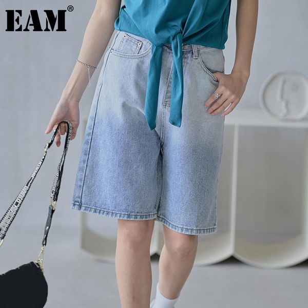 

women's shorts [eam] women blue denim gradual color casual wide leg high waist loose fit trousers fashion spring summer 2021 1dd9855, White;black