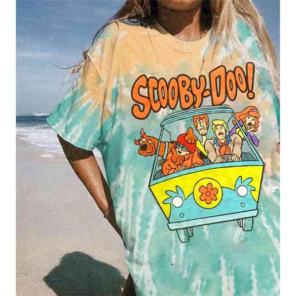 

tie dye cartoon print shirts woman summer cute letter animal short sleeve graphic oversize harajuku casual loose t-shirt tee 210720, White