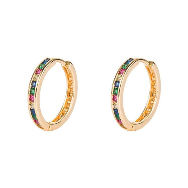 

hoop & huggie colorful rainbow earrings for women multicolor zircon inlaid golden charm female wedding earring piercing jewelry, Golden;silver