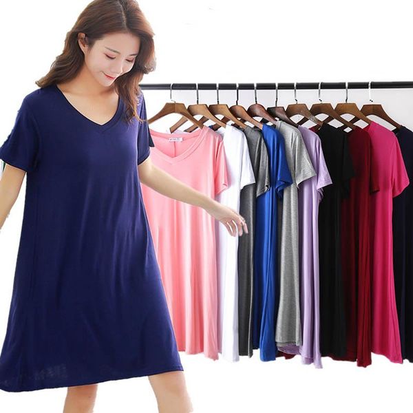 

party dresses summer women's v-neck modal dress plus size bust 110-125cm 5xl 6xl loose pullover 9 colors, White;black