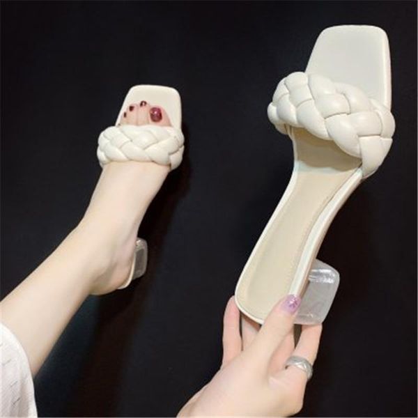 

cool slippers female 2021 summer half-towed non-slip versatile, hand-woven low heel thick, Black