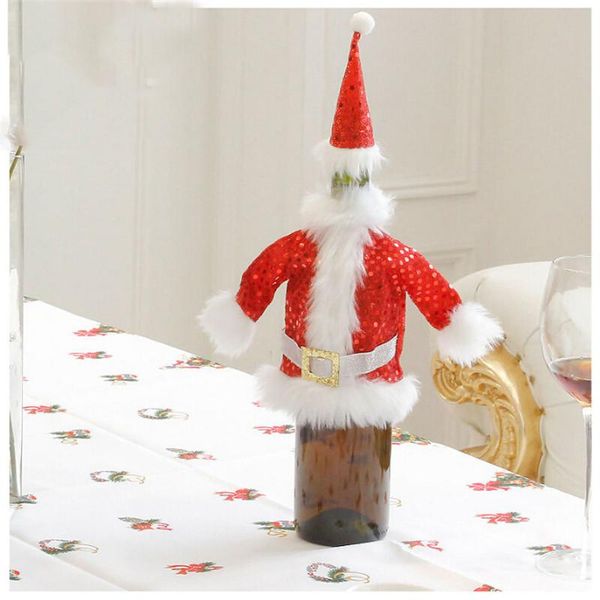 

christmas decorations santa claus red wine bottle set hat and clothes decor cover cute non woven xmas decoration