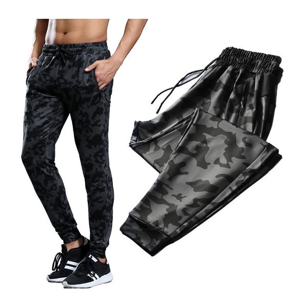 

sport pants men camouflage prints training running zipper pockets fitness sweatpants slim fit male gym trousers, Black;blue