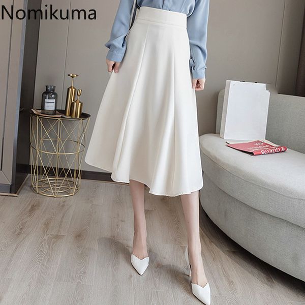 

nomikuma arrival elegant a line high waist skirt women solid color fashion skirts female korean style faldas mujer 3c569 210514, Black