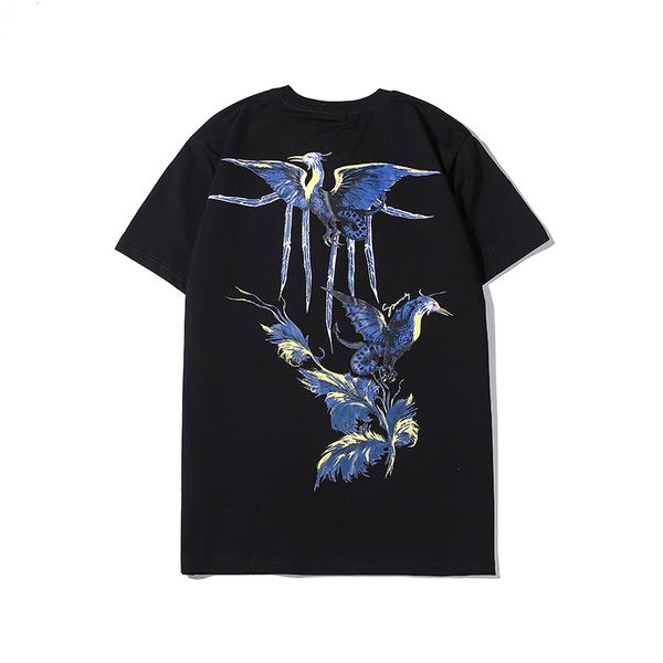 

mens t shirt High-quality classic letter logo blue bird crane printing men and women the same casual short-sleeved T-shirt trend Clothing, White;black