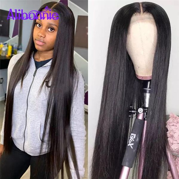 

lace wigs alibonnie 13x6 straight front wig remy brazilian hair for women human 4x4 closure natural with baby, Black;brown
