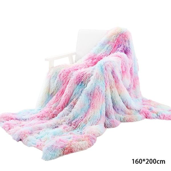 

bedding sets super soft long plush colorful sofa blanket rainbow cover fluffy warm throw cozy couch fur for