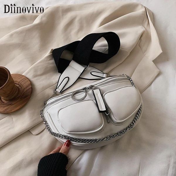 

waist bags diinovivo chest bag women solid color handbags messenger female metal chain shoulder lady pouch pocket banana whdv1489