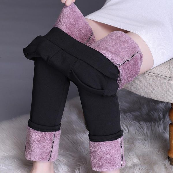 

women's pants & capris winter thicken lamb hair warm for women elasticity plus size pocket tight leggings ladies pencil skinny trousers, Black;white