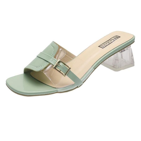 

dress shoes 2021 fashion sandals women summer elegant woman high heels ladies square heel 4.5cm a2429, Black