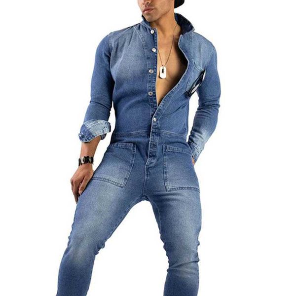 Мужские джинсовые комбинезоны Slim Fit Boyfriend Jean Jumpsuits Spring Autumn Streetwear Denim Bib Jumpsuit Male Long Rompers Pants S-5XL 211009
