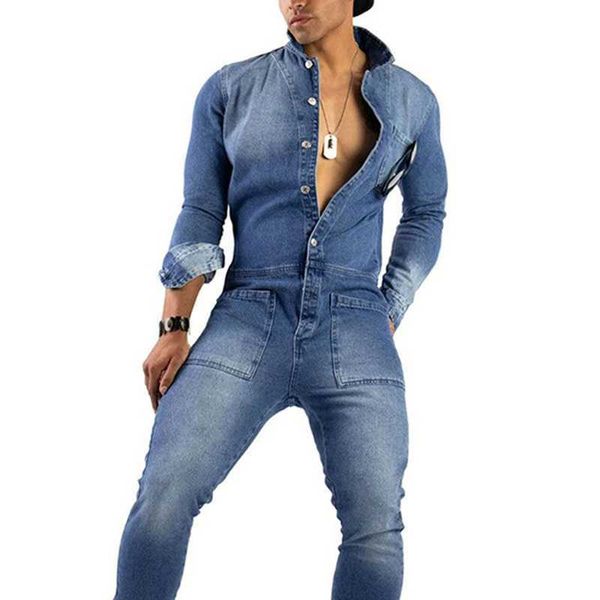 

men's jeans overalls slim fit boyfriend jean jumpsuits spring autumn streetwear denim bib jumpsuit male long rompers pants s-5xl 211009, Blue