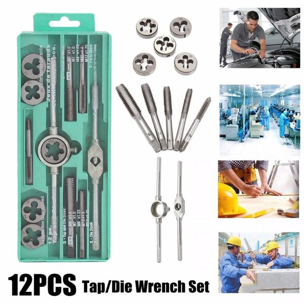 

hand tools 12/20pcs tap die set screw thread metric taps external cutting tapping wrench dies diy kit with case