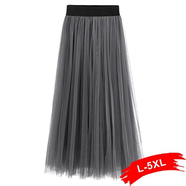 

plus size pants autumn tulle skirt 4xl gray black 3m big swing long layered mesh midi skirts elegant women goth dark tutu maxi