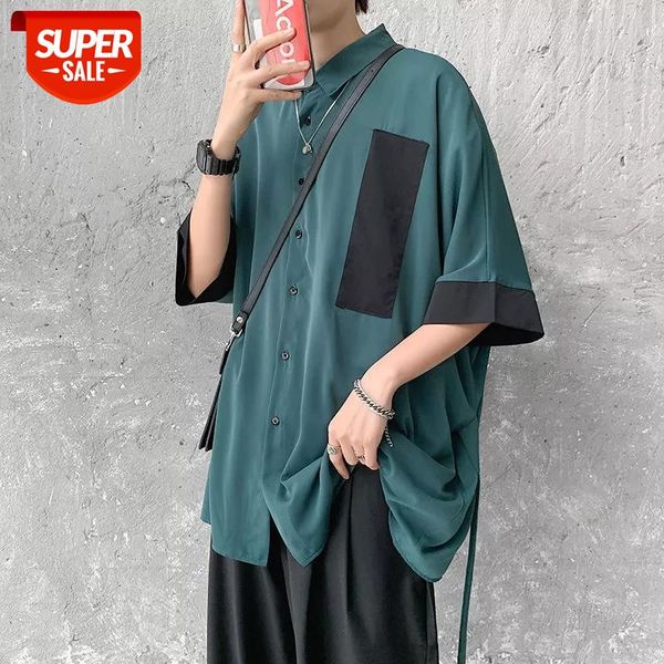 

2020 summer men's short-sleeved hawaiian shirt satin chic camisa masculina french cuff mens clothes fashion shirts -xl #ox91, White;black