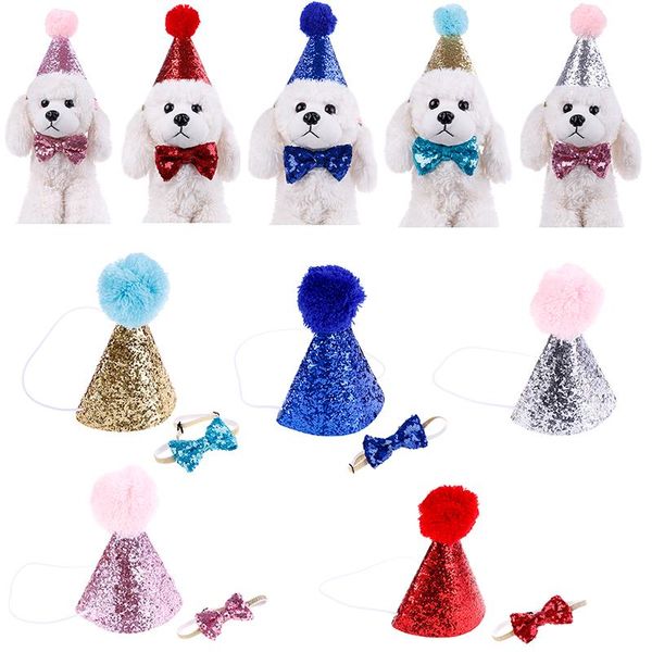

dog apparel pet cat happy birthday hat party crown & bow tie soft cap puppy headwear