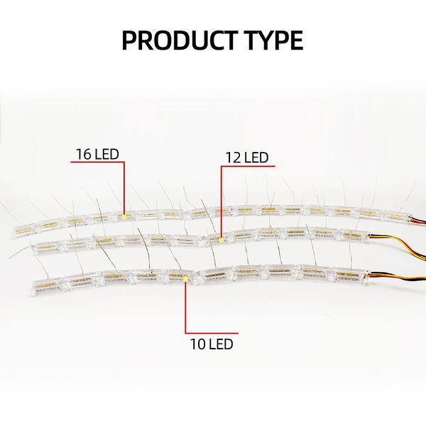 

2pcs flexible led strip drl daytime running light waterproof sequential flow headlight switchback runners corner turn signal
