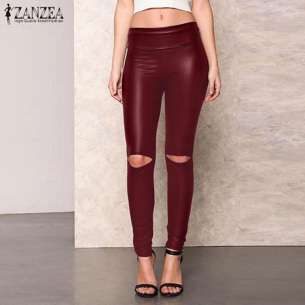 

women's pants & capris women ripped pencil pant 2022 fashion pu leather trousers casual high waist long pantalon palazzo female silm tu, Black;white