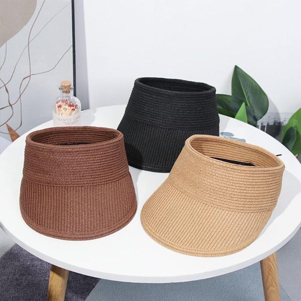 

1pc foldable beach hat portable straw cap wide brim sun summer visors caps outdoor sunscreen accessories hats, Black;white
