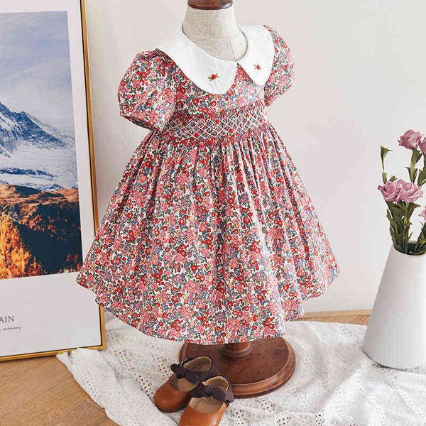 

infant girl smocked floral dress baby smock frocks children spanish boutique clothes baby girl spain hand made smocking dress g1218, Red;yellow