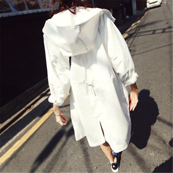 

women's trench coats white sun protection clothing women long 2021 spring summer loose casual fashion hooded windbreaker female, Tan;black