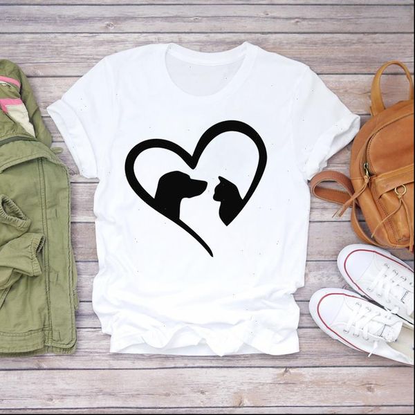 

love dog cat pet womens 90s animal printing kawaii graphic tee, White