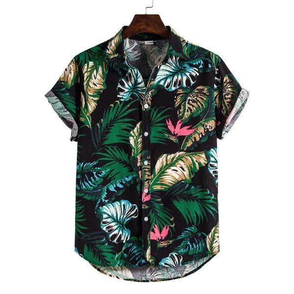 

men's casual shirts style for men linen ethnic short sleeve printing hawaiian shirt blouse ropa de hombre 2022, White;black