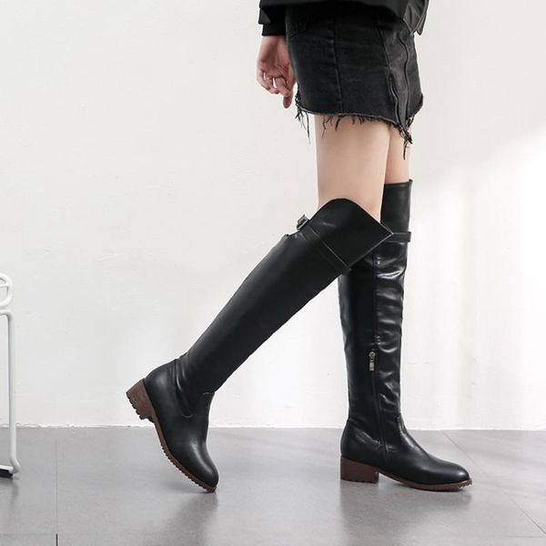 

boots women plus size 34-48 over the knee autumn winter black plush warm thigh high boot med heel ladies motorcycle 61-37