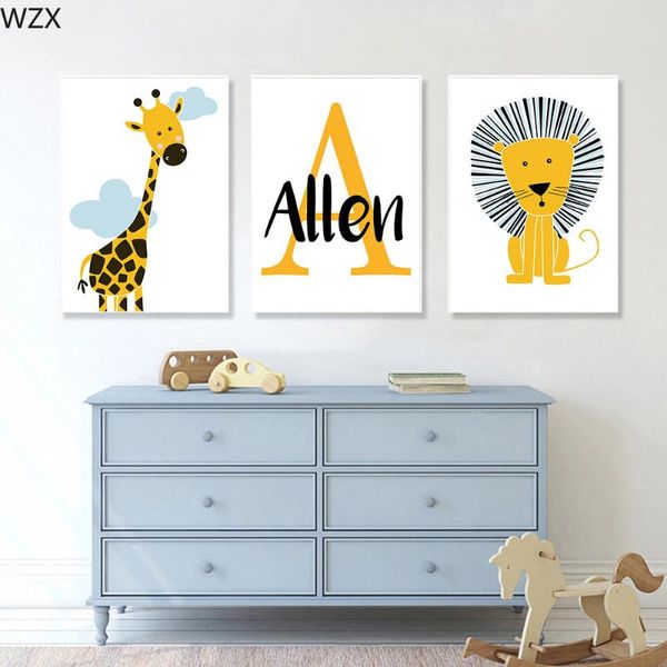 

paintings boy's custom namenordic poster lion giraffe art painting nursery canvas print cartoon animal wall pictures baby room decor
