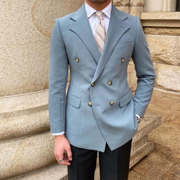 

spring italian big collar gentleman double breasted blue casual suit british slim man blazer homme prom for men men's suits & blazers, White;black
