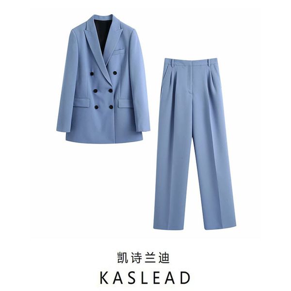 

2021 spring new women's fashion double breasted suit jacket casual straight pants 02761053403, Black;white