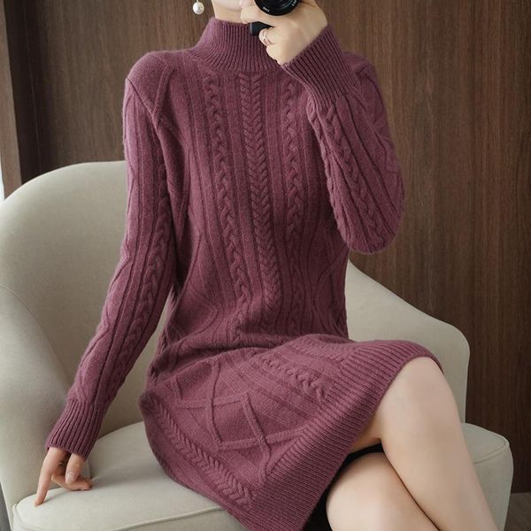 

casual dresses adohon 2021 woman winter 100% cashmere sweaters autumn knitted pullovers warm female thickening turtleneck, Black;gray